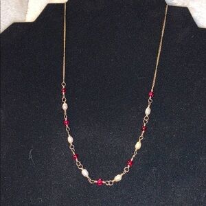 Garnet and Pearl Silver Necklace 12”/16”long